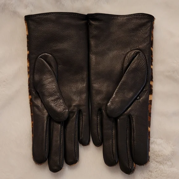 J McLaughlin Camilla Leather Leopard Gloves Size Medium New With Tag - Picture 13 of 14